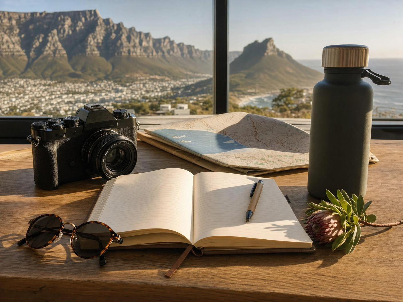 Travel planning notebook and map